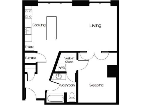 Floor plan for 1 bed, 1 bath, 792 sqft